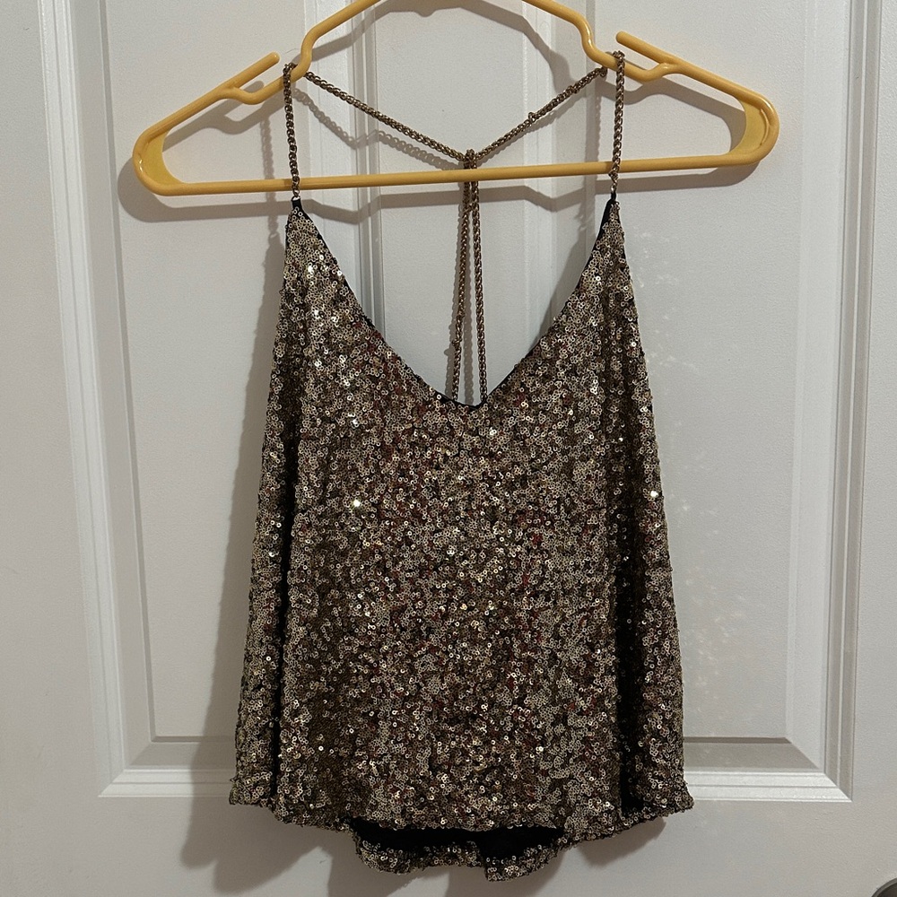Metallic Gold Sequin Cami Chain Tank Top - Size Small (see measurements)